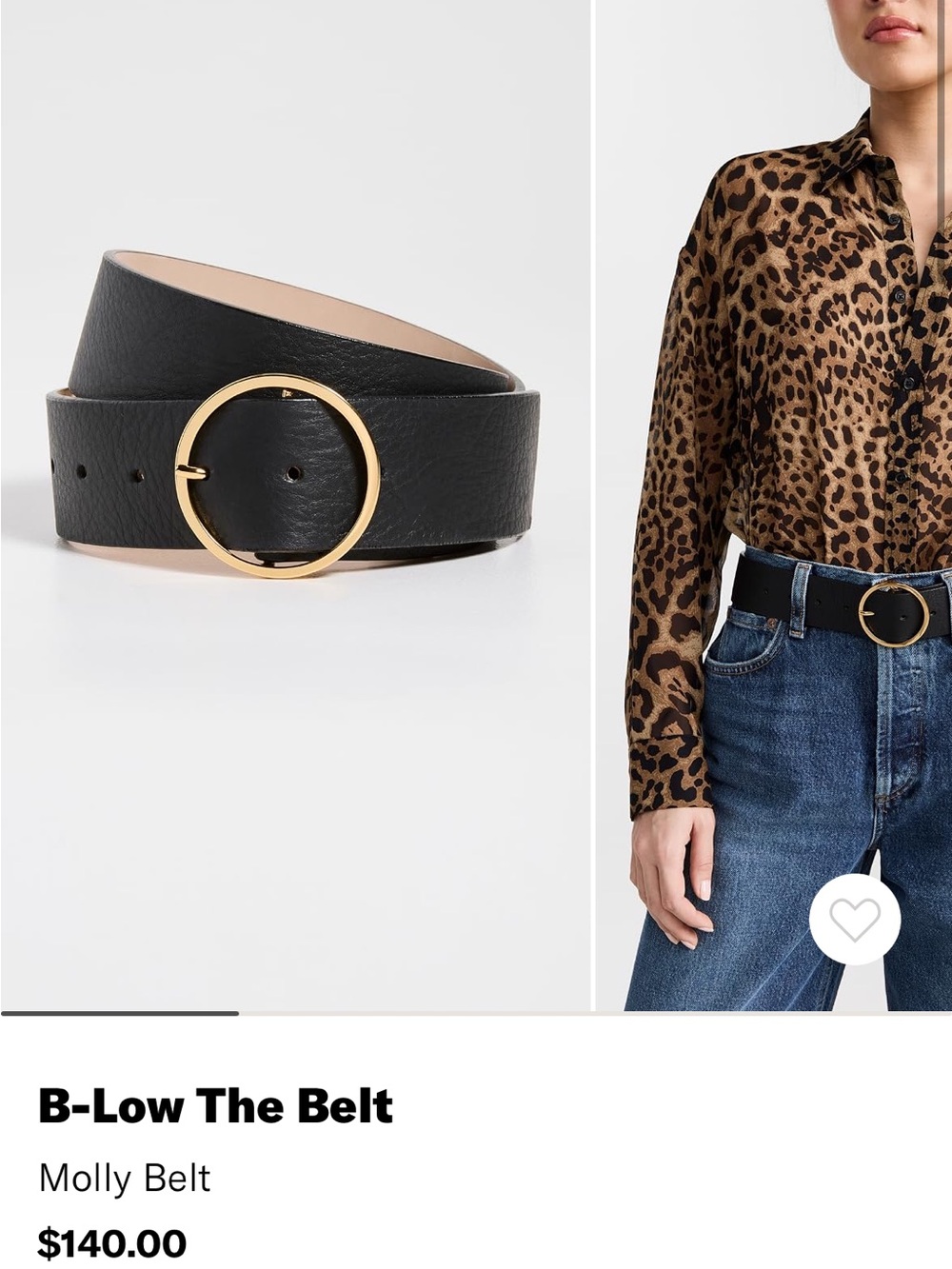 B-Low The Belt Molly Black Leather Belt with Gold Ring Buckle